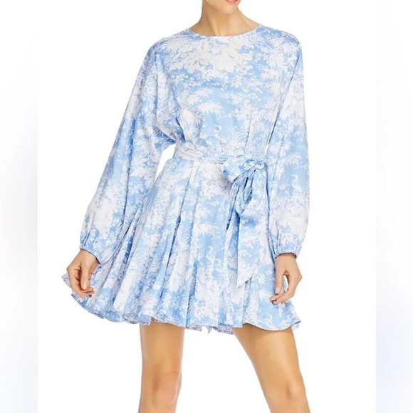 NEW Wayf ALTONIA BOTANICAL PRINT SWING DRESS IN BLUE TOILE - Picture 1 of 12